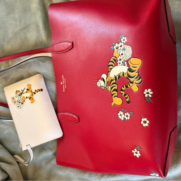 kate spade Handbags - kate spade red tote with floral Tigger motif and cream wristlet